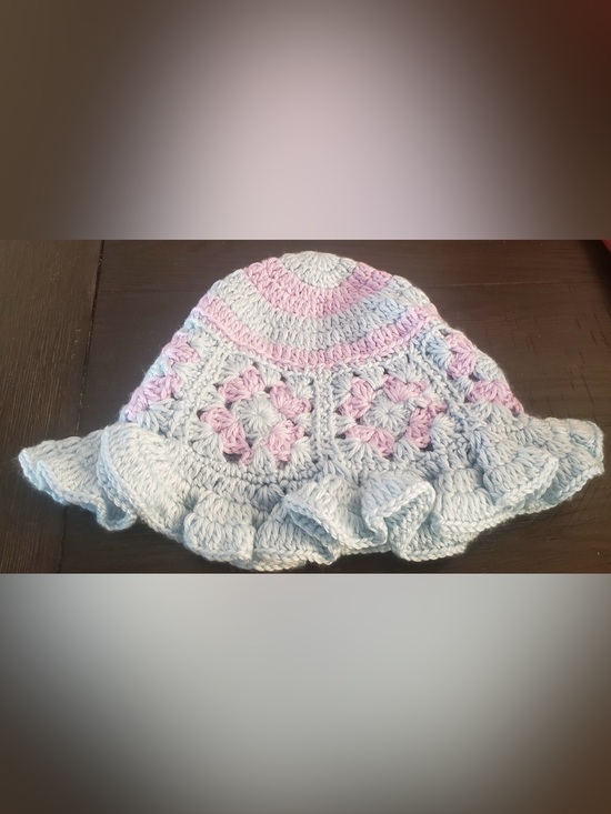 Handmade Accessories - Handmade Pink and Light Blue Crochet Granny Square Bucket Hat